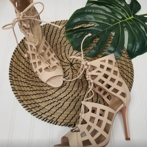 NEW Schutz Blake Caged Sandal heel in nude beige - Picture 2 of 7